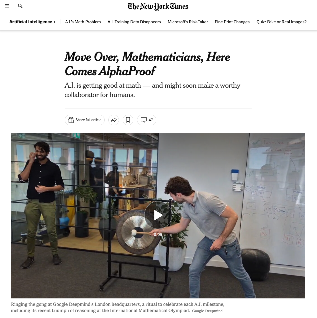 New York Times: Move Over, Mathematicians, Here Comes AlphaProof
