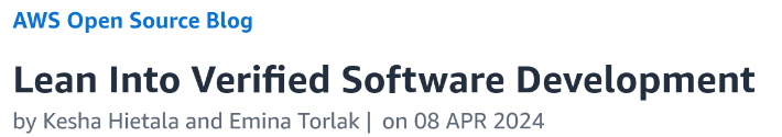 AWS blog post: Lean Into Verified Software Development