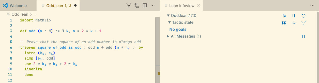A short Lean proof: the square of an odd natural number is odd