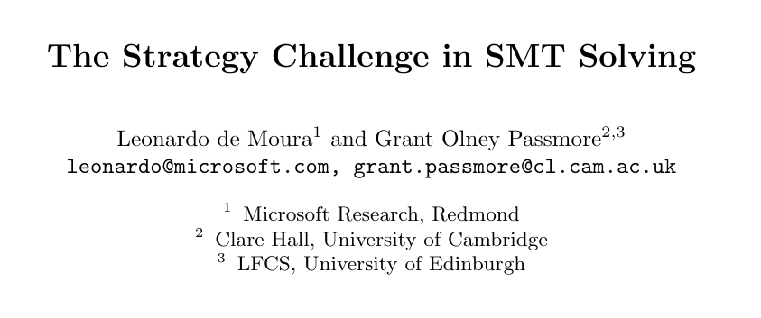 Strategy Challenge in SMT Solving — de Moura and Passmore